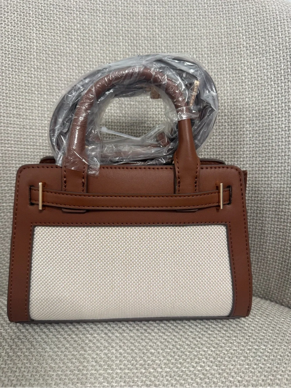 Brown and Cream Structured Top-Handle Women's Satchel